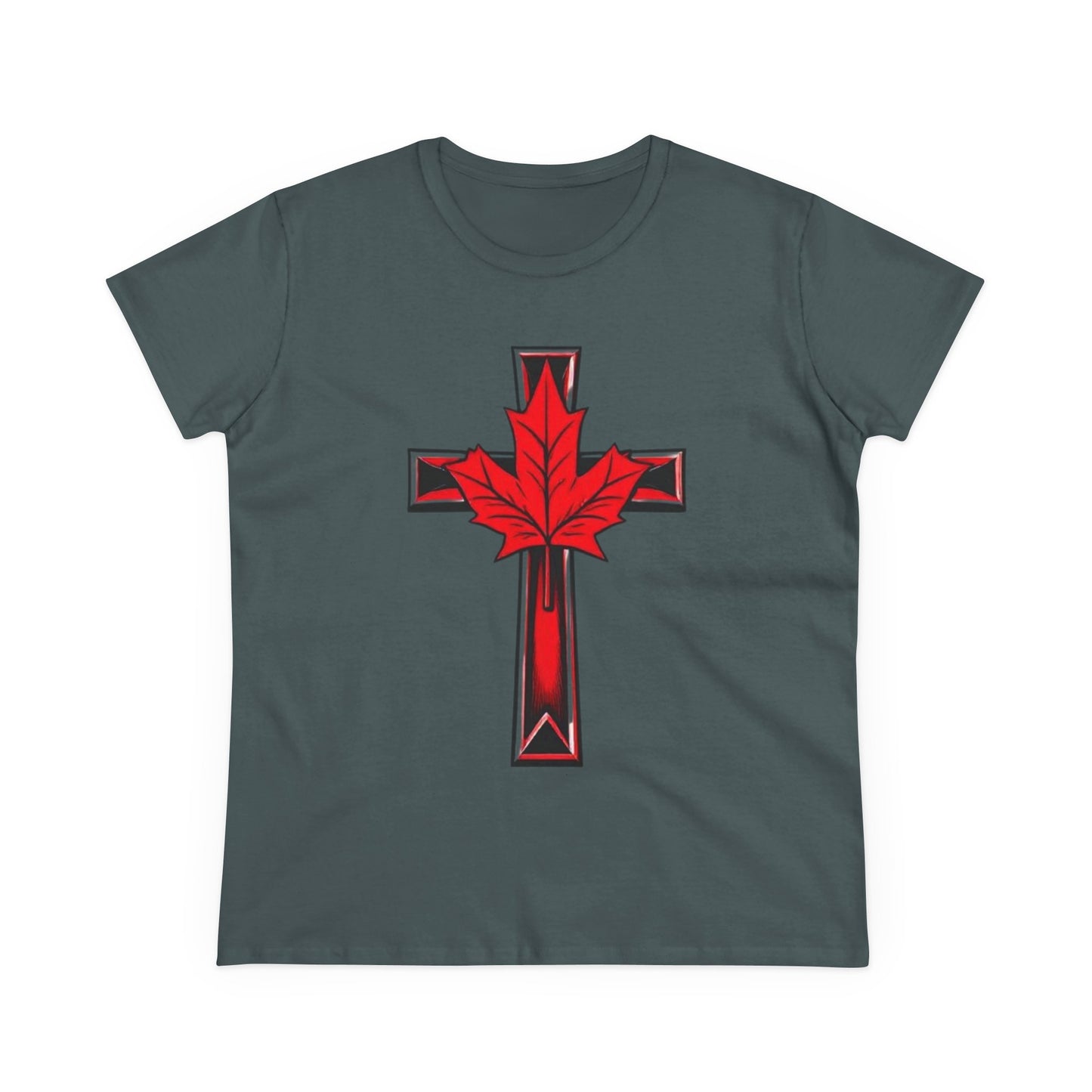 Faith & Flag – Women’s Tee with Maple Leaf Cross