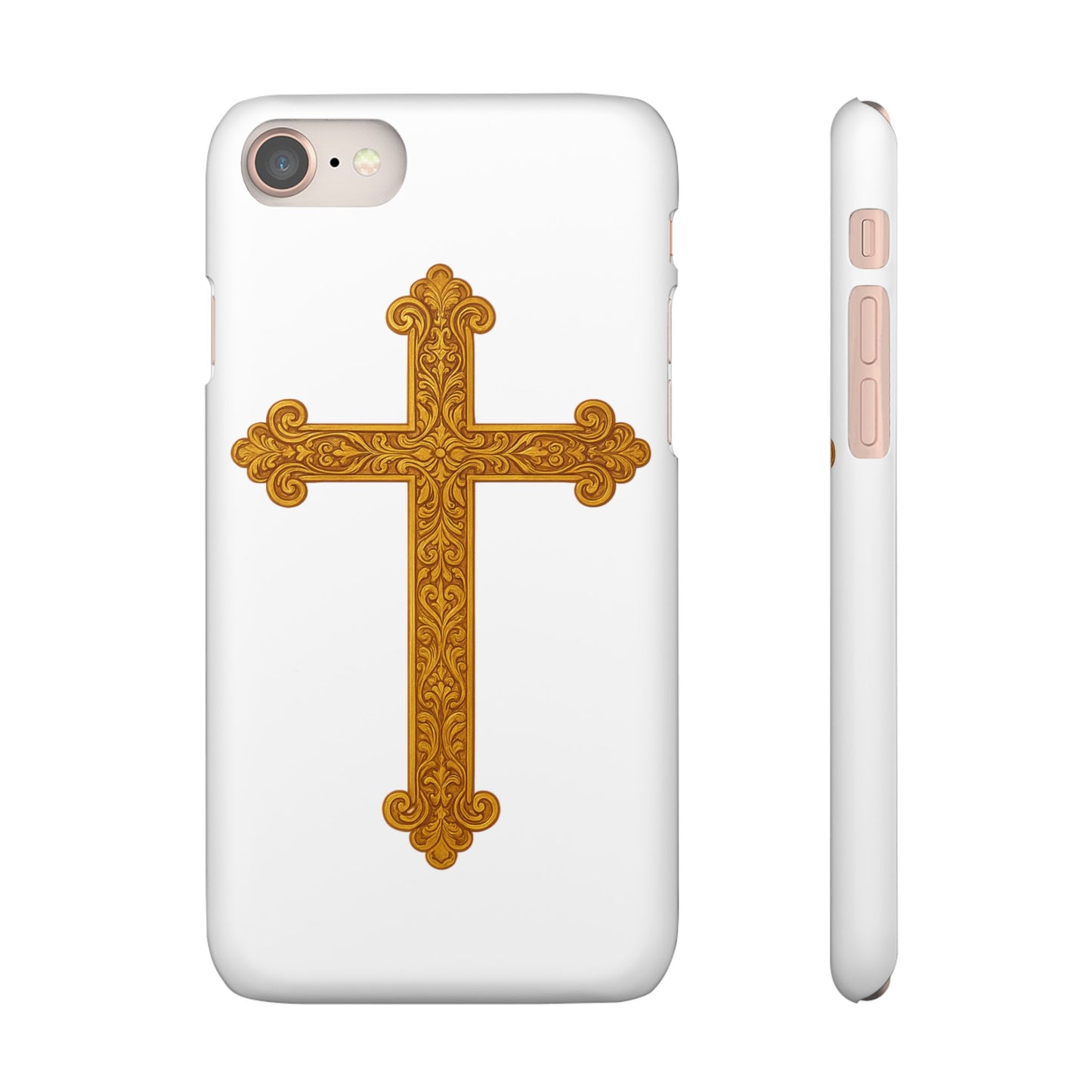 White iPhone Snap Case – Gold Cross Design