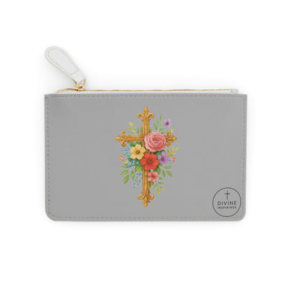 Blooming Faith Black Mini Clutch in Grey – Floral Cross Accent