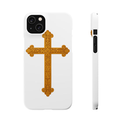 White iPhone Snap Case – Gold Cross Design