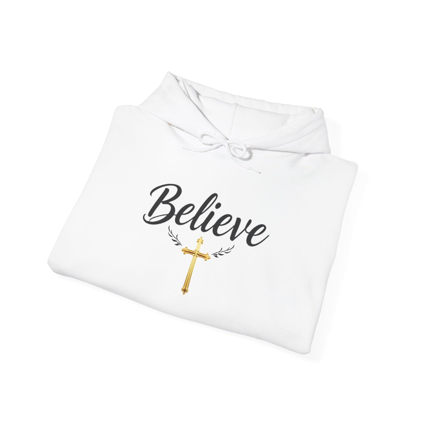 Believe - Women's Christian Hoodie with Golden Cross