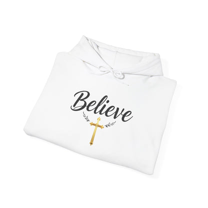 Believe - Women's Christian Hoodie with Golden Cross