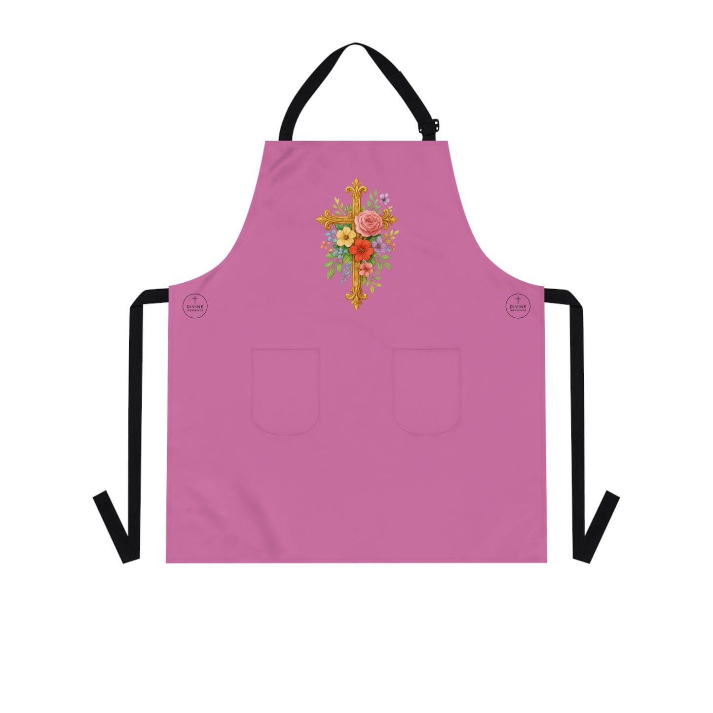 Floral Cross Christian Kitchen Apron in Pink – Faith & Beauty in Every Meal