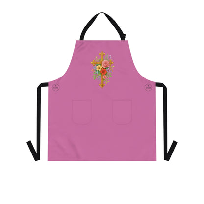 Floral Cross Christian Kitchen Apron in Pink – Faith & Beauty in Every Meal