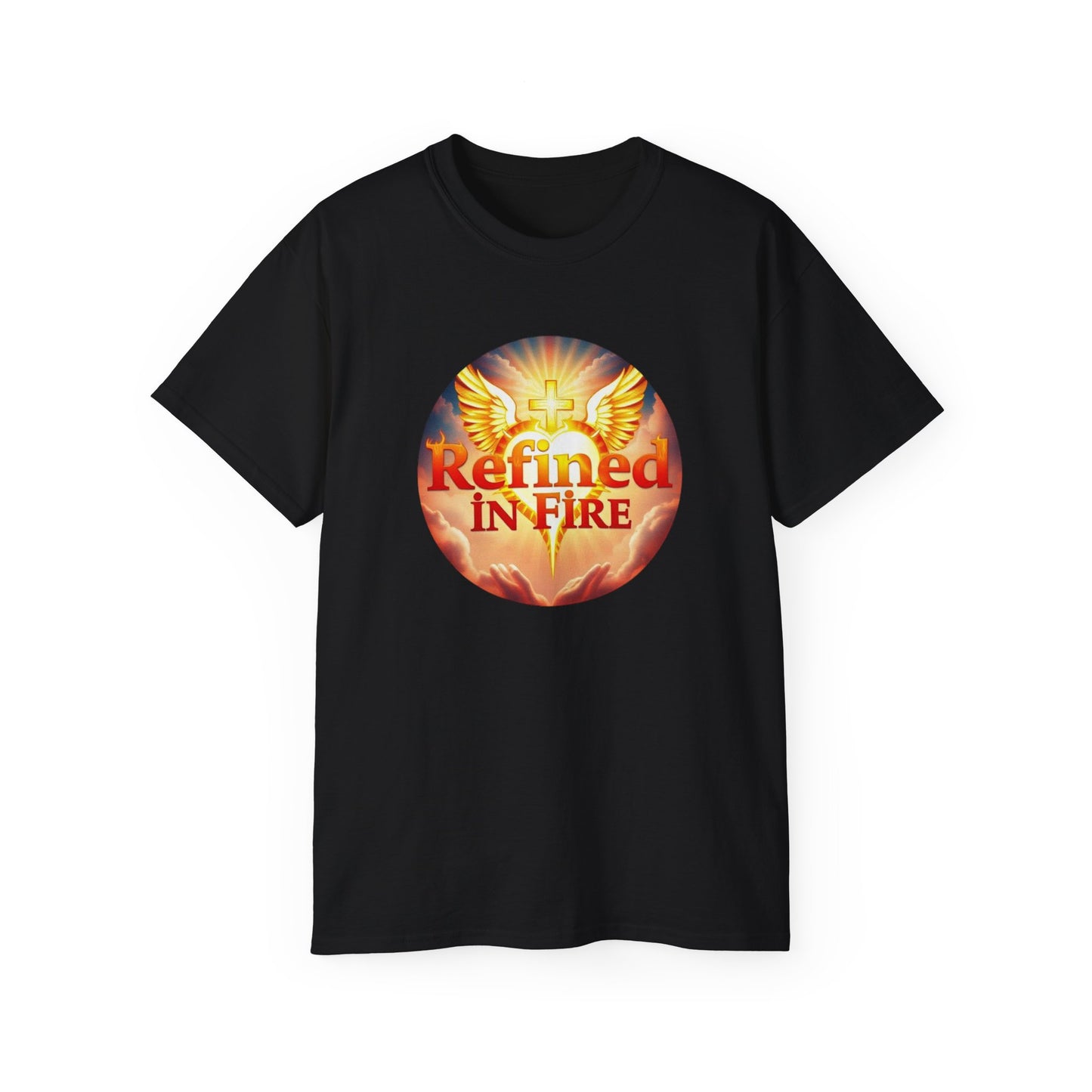 Men’s “Refined in Fire” Christian T-Shirt – Bold Flame Design Faith Tee