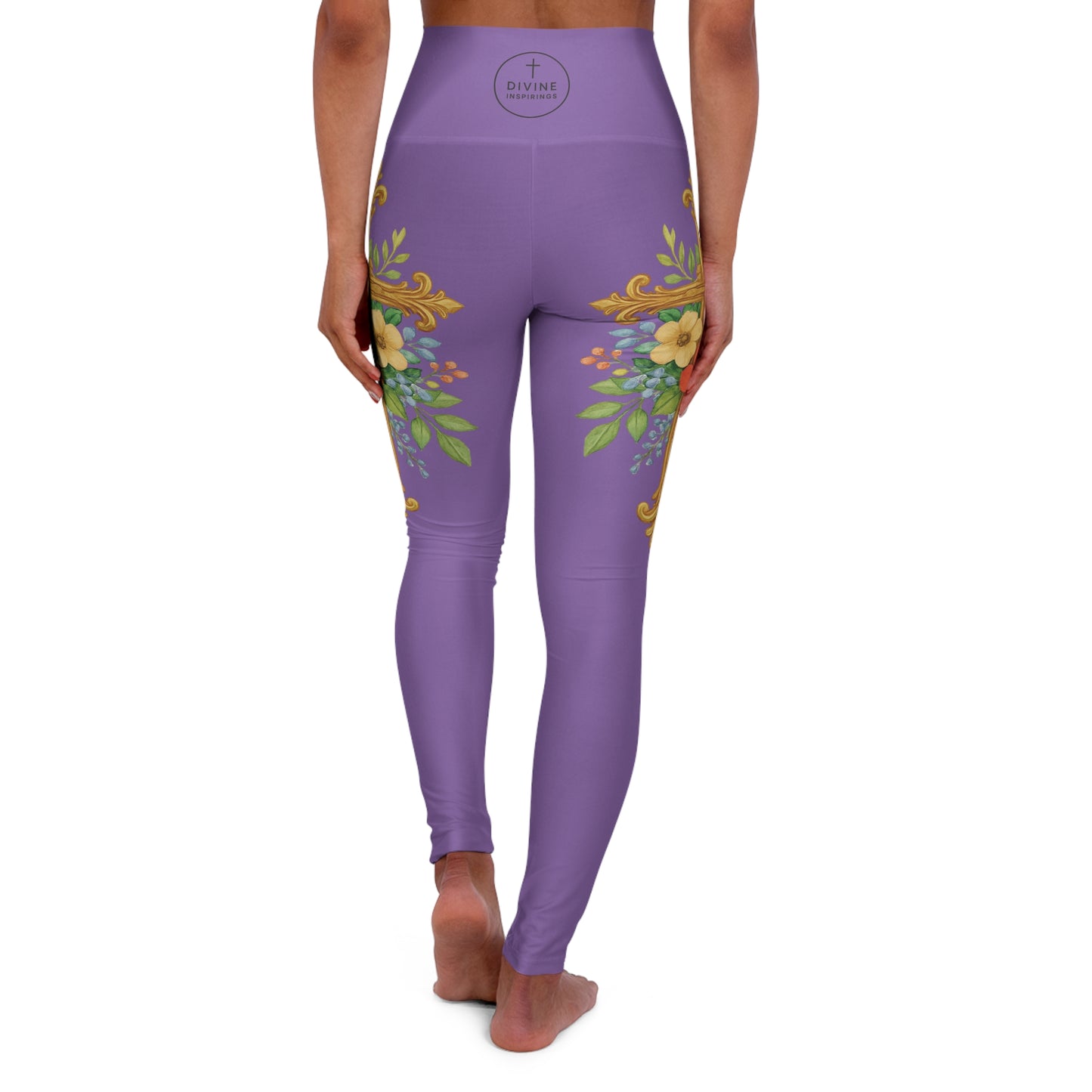 Floral Cross Graceful Fit High-Waisted Leggings in Mauve - Christian Women's Apparel