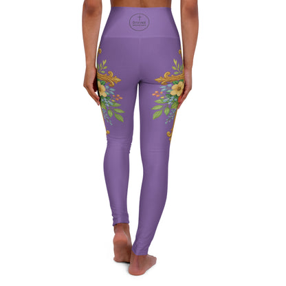 Floral Cross Graceful Fit High-Waisted Leggings in Mauve - Christian Women's Apparel