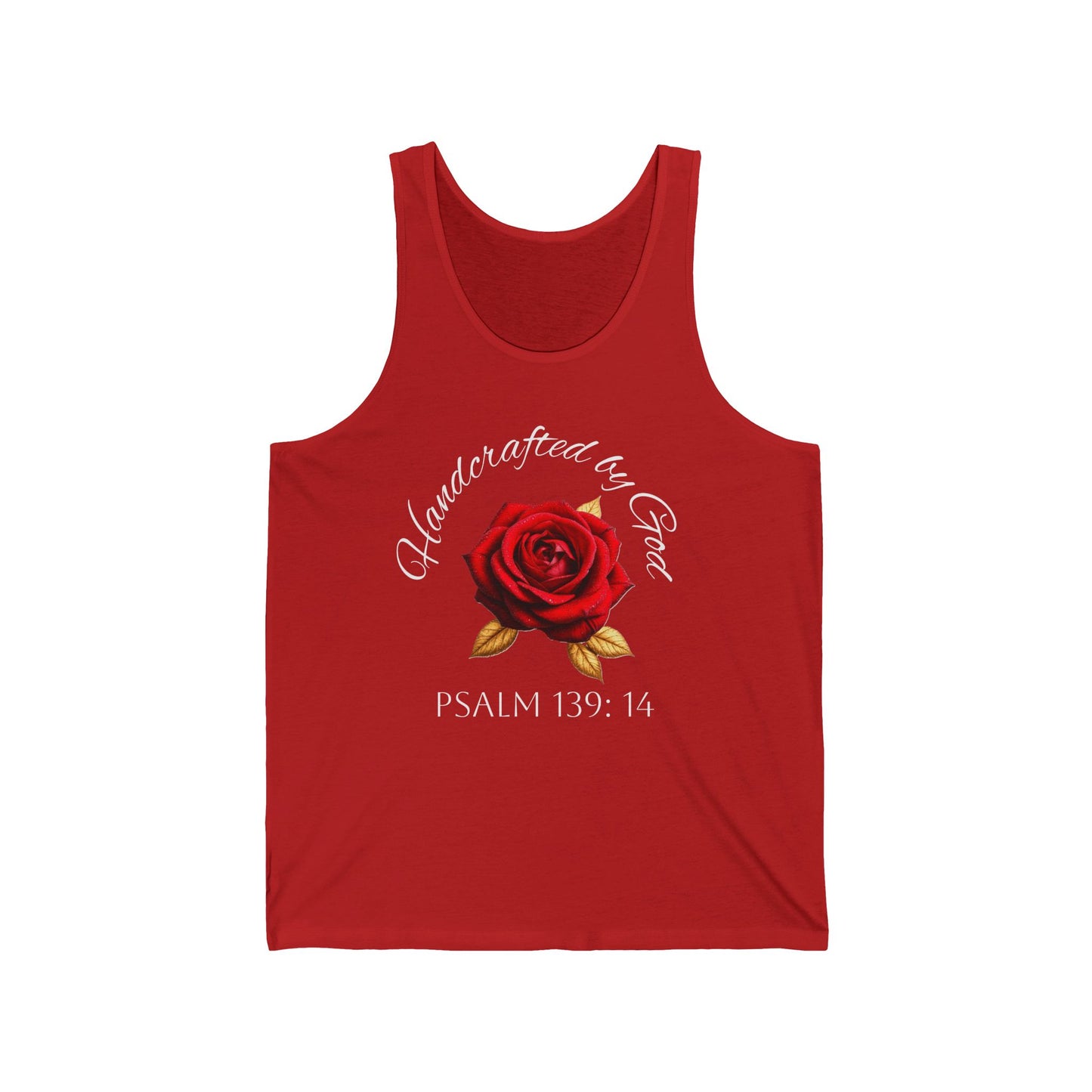 Handcrafted by God Rose Tank – White Lettering, Psalm 139:14