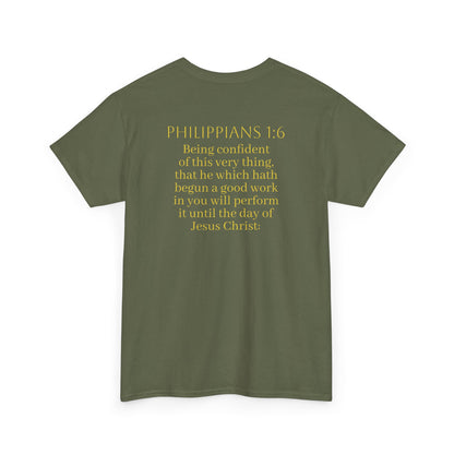 Becoming Men’s Faith Tee – Philippians 1:6 Edition (Light Lettering)