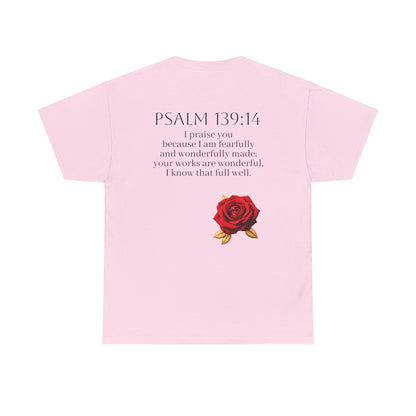 Handcrafted by God (Rose) - Woman's Christian T-Shirt (Dark Lettering)