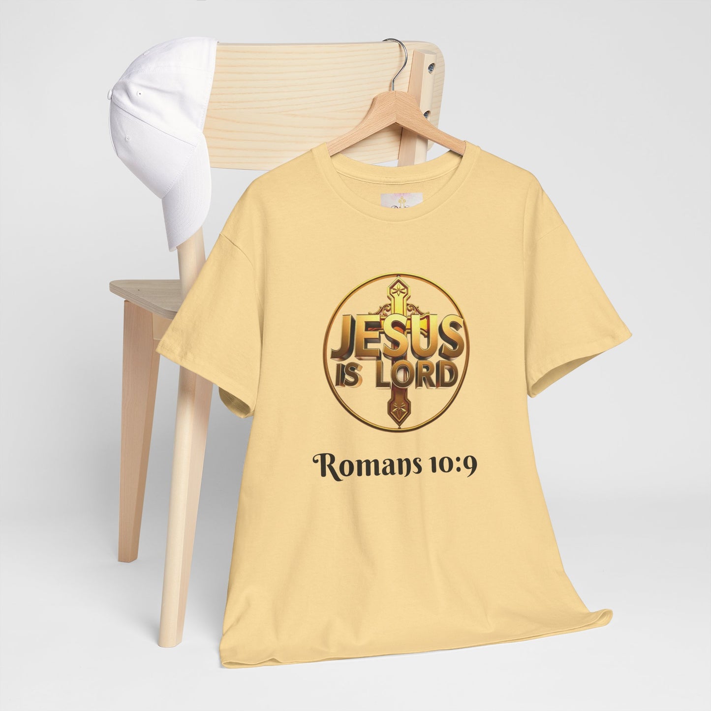 Men’s Romans 10:9 Christian T-Shirt – Jesus Is Lord & He Is Risen (Dark Lettering)