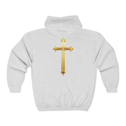 Golden Grace Women's Zip-Up Hoodie with Gold Cross Design