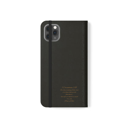 Black with Gold Cross & 1 Corinthians 1:18 - iPhone Flip/Wallet Phone Case