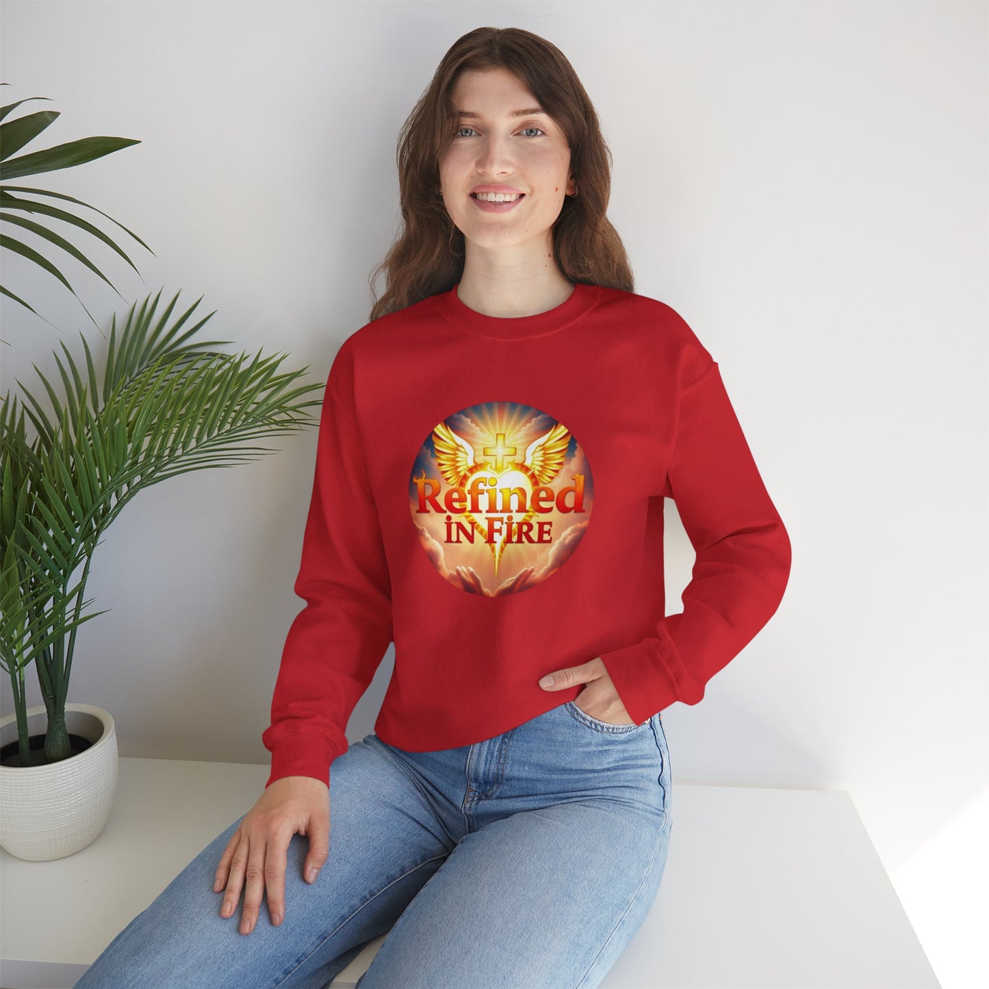 Women’s “Refined in Fire” Christian Sweatshirt – Bold Flame Design Pullover