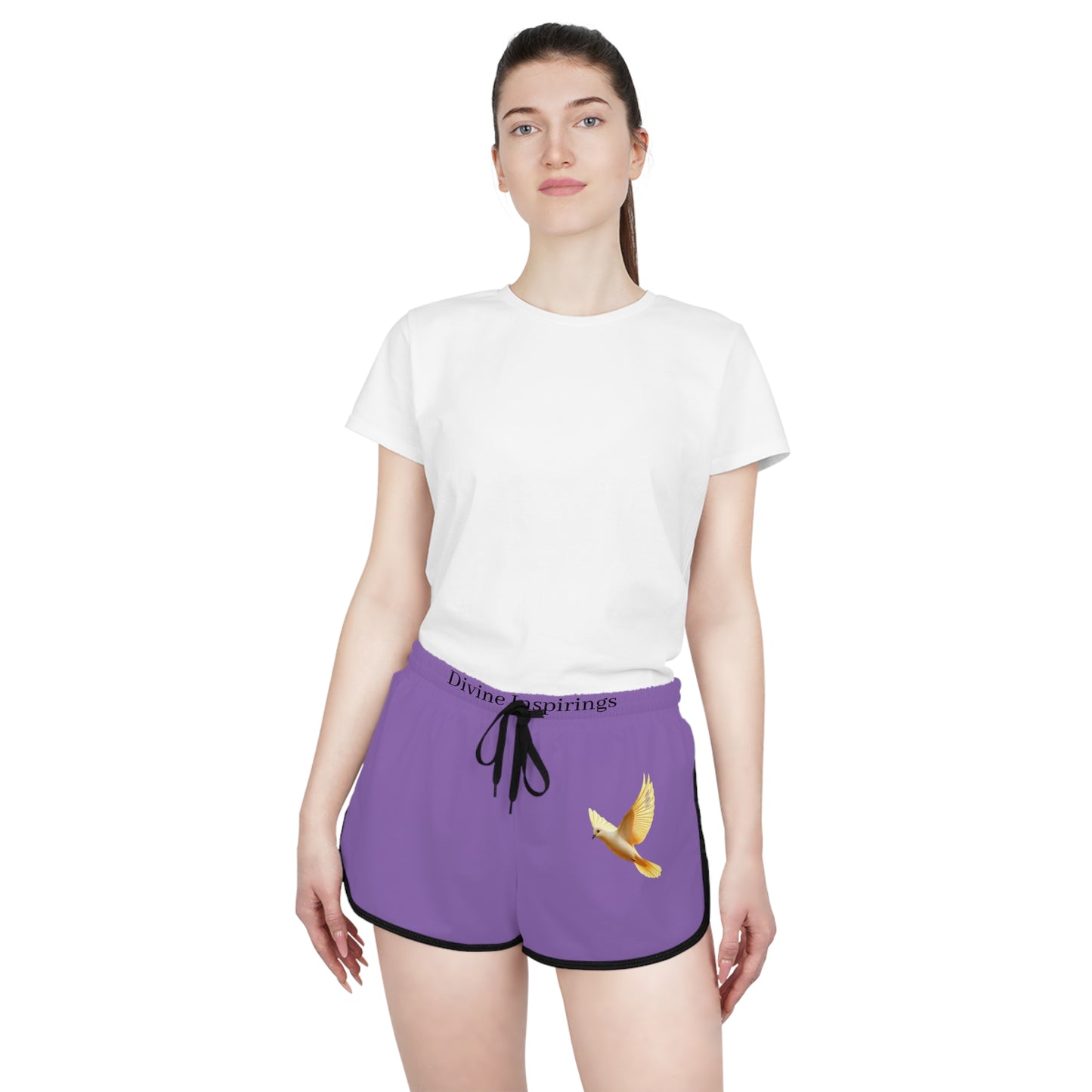 Peaceful Spirit Women's Shorts in Purple with Dove in Flight Design