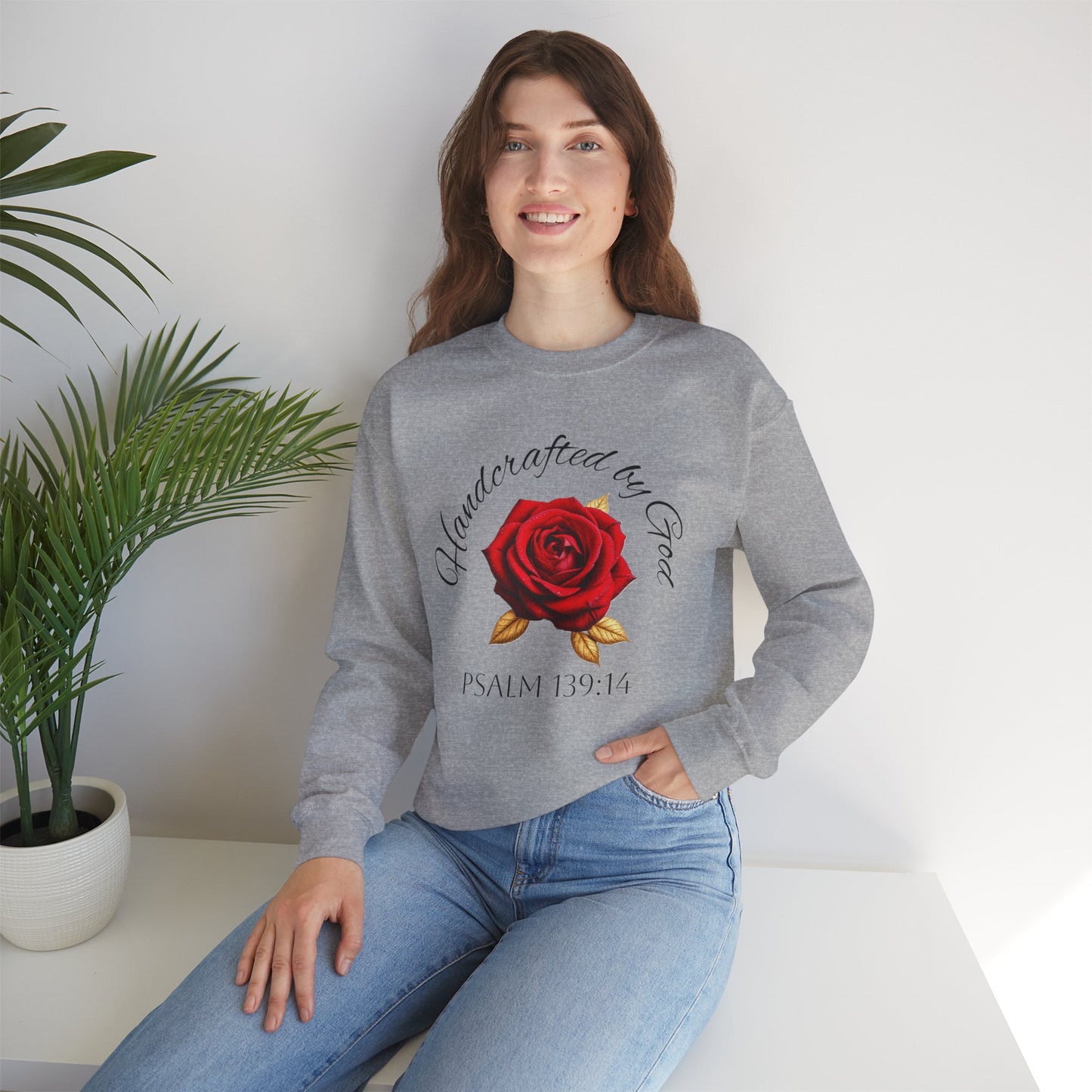 Handcrafted by God Rose Women's Sweatshirt – (Dark Lettering)