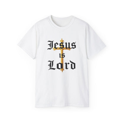 Men’s “Jesus is Lord” Christian T-Shirt with Cross – Bold Faith Statement Tee