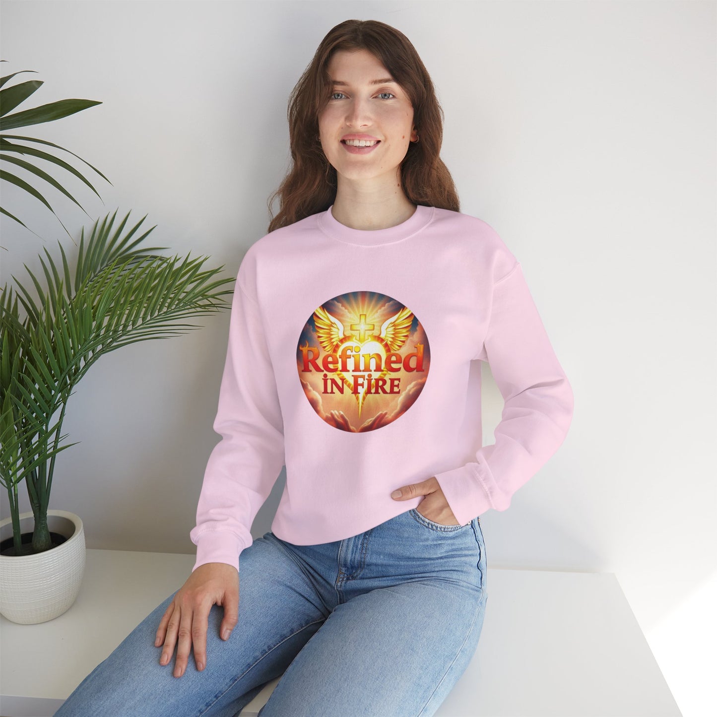 Women’s “Refined in Fire” Christian Sweatshirt – Bold Flame Design Pullover