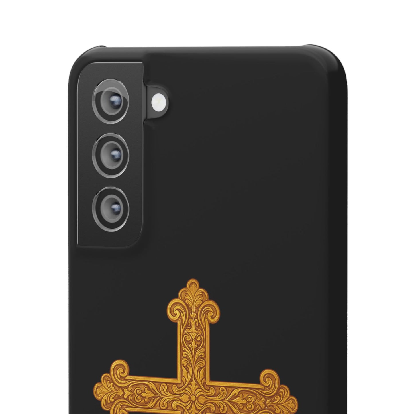 Black Samsung Snap Case – Gold Cross Design