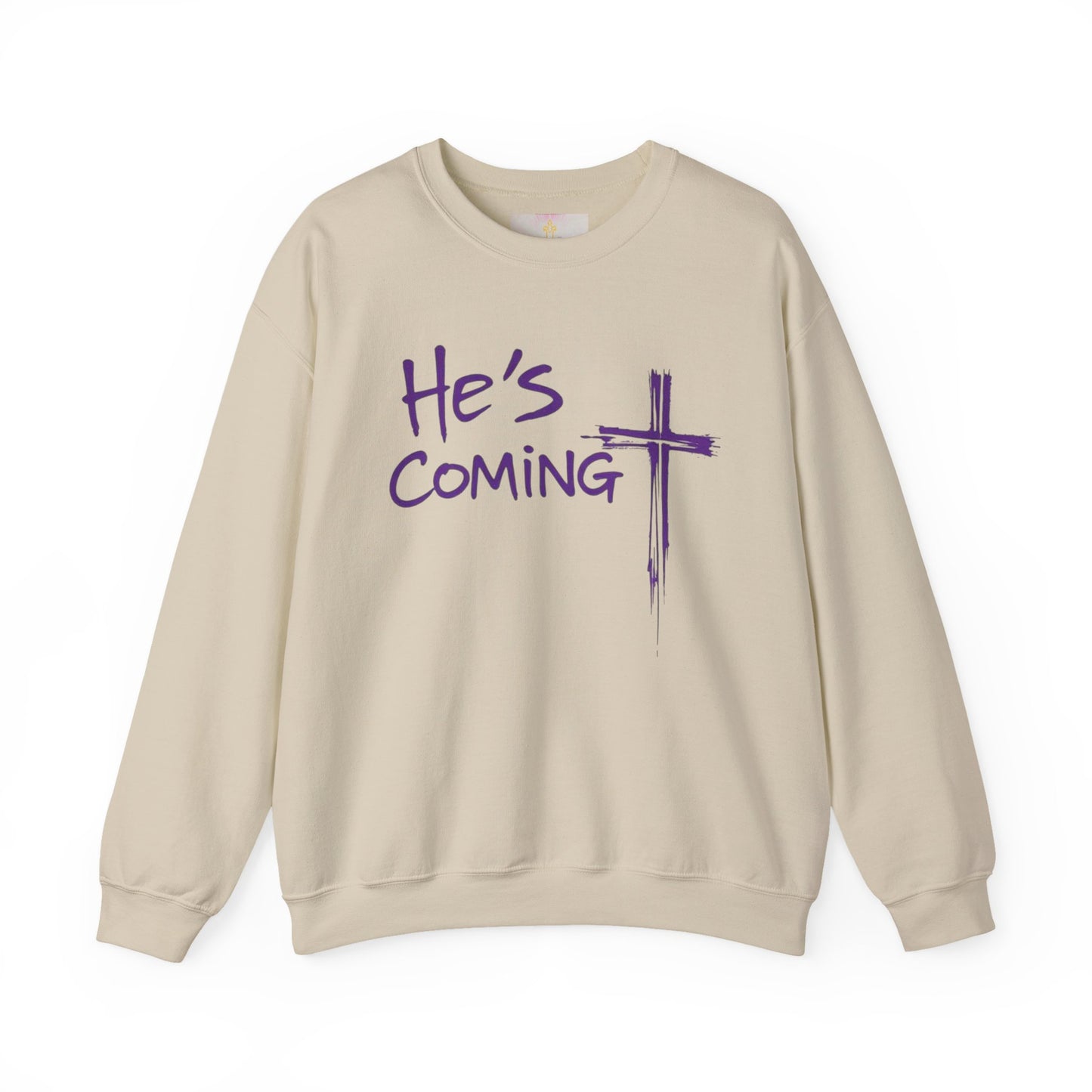 Stand Ready – Men’s Christian Crewneck Sweater with “He’s Coming” Front Design