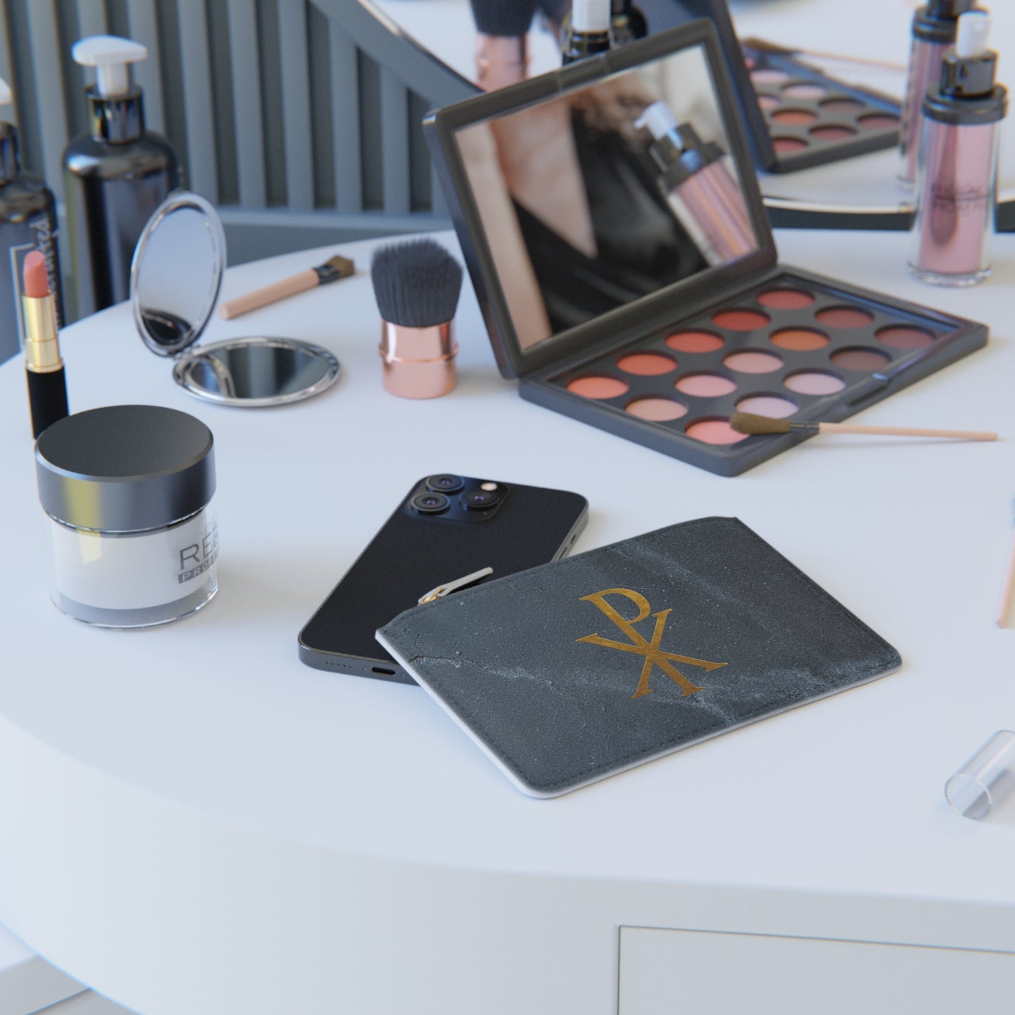 “Divine Seal” | Women’s Mini Clutch in Granite – Gold Chi Rho Elegance