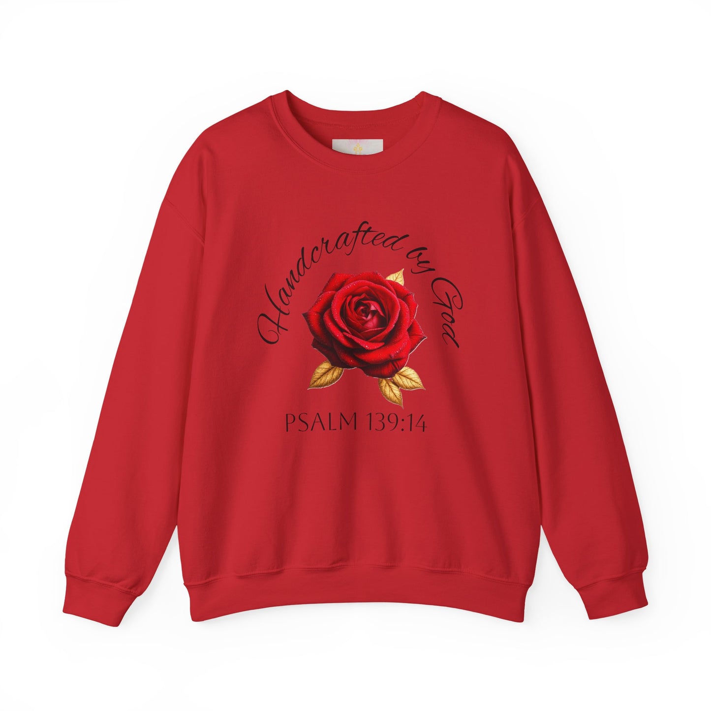 Handcrafted by God Rose Sweatshirt – Dark Lettering, Psalm 139:14