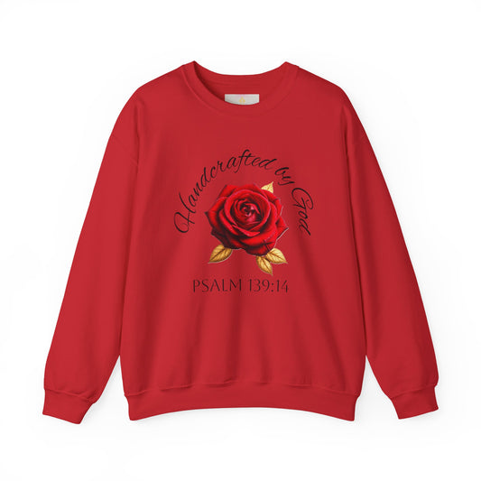Handcrafted by God Rose Sweatshirt – Dark Lettering, Psalm 139:14