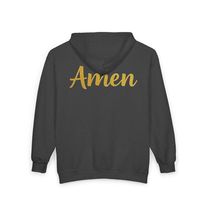 Amen Women’s Zip-Up Hoodie (White Logo)