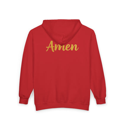 Amen in Motion – Women’s Zip-Up Hoodie (White Logo)