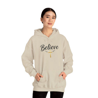 Believe - Women's Christian Hoodie with Golden Cross