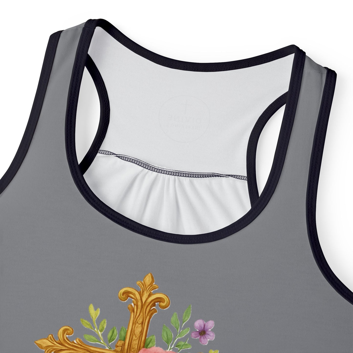 Floral Cross Women’s Christian Tank Top in Grey – Beauty in the Power of the Cross