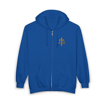 Men’s Alpha & Omega Zip-Up Hoodie – Spiritual Strength & Comfort