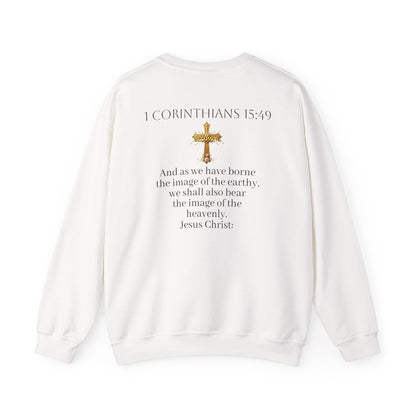 Becoming Women’s Faith Sweatshirt – Dark Lettering (1 Corinthians 15:49)