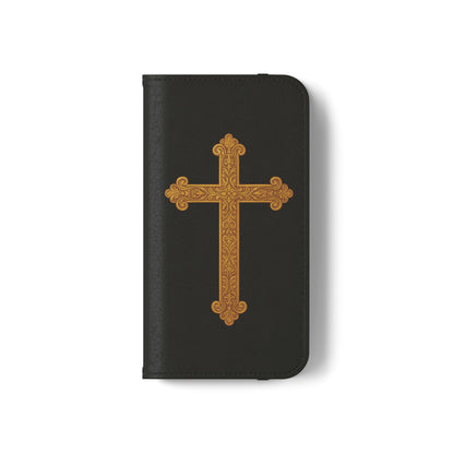 Black with Gold Cross & 1 Corinthians 1:18 - iPhone Flip/Wallet Phone Case