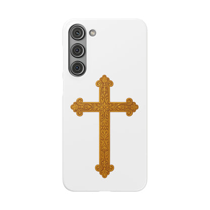 White Samsung Snap Case – Gold Cross Design