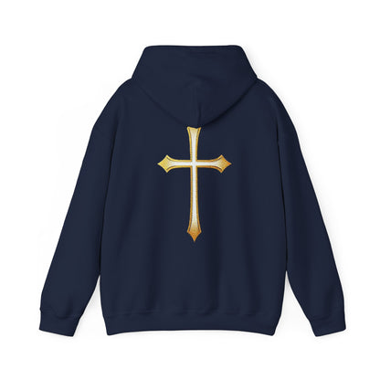 Men’s Gold Cross Hoodie – Bold Christian Faith Hoodie with Front & Back Design