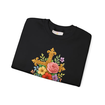 Floral Cross Women’s Sweatshirt – Grace in Full Bloom