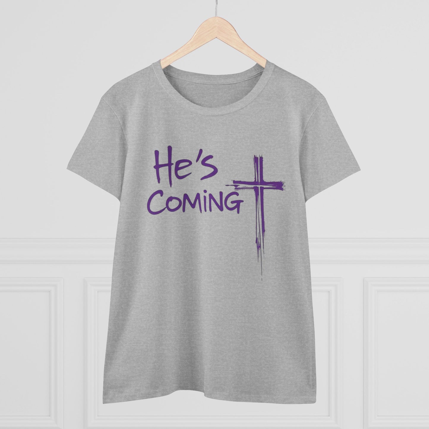He's Coming Soon – Women’s Softstyle Christian Tee with Cross Design