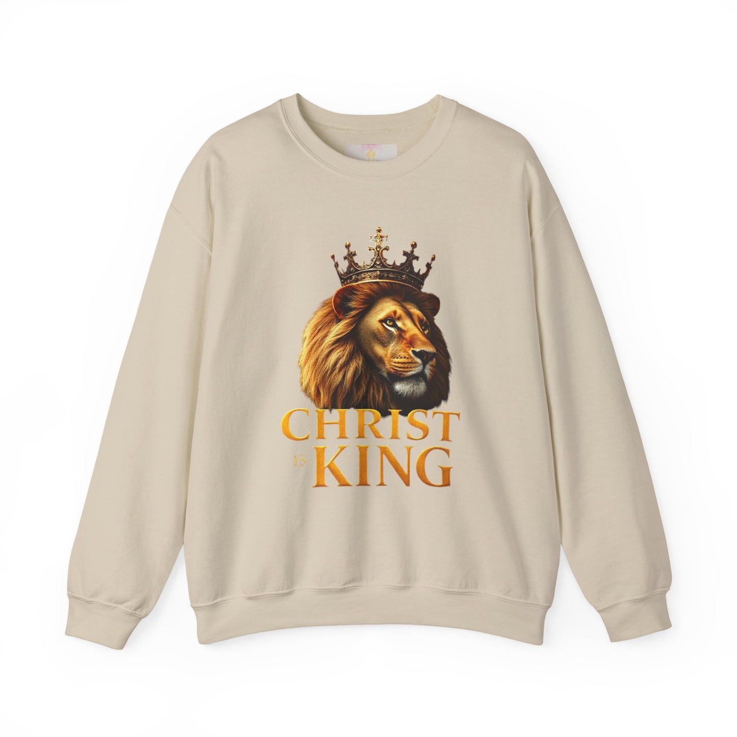 Christ is King – Men’s Christian Sweatshirt with Crowned Lion & Cross