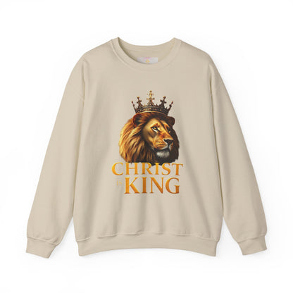 Christ is King – Men’s Christian Sweatshirt with Crowned Lion & Cross