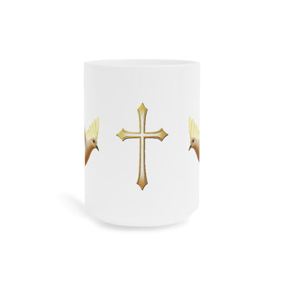 Gold Cross & Dove Mug – Peace and Faith in Every Sip