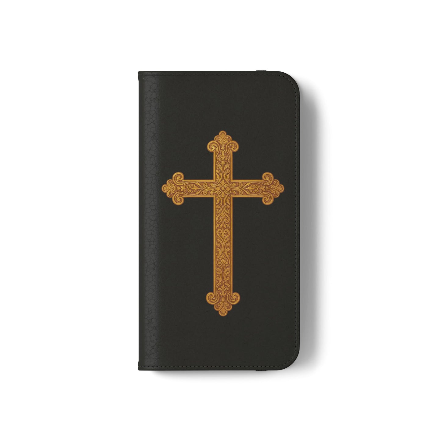 Black with Gold Cross & 1 Corinthians 1:18 - iPhone Flip/Wallet Phone Case