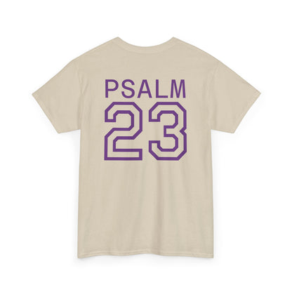 Psalm 23 Men’s T-Shirt – Inspired Sports-Style Shirt (Purple Lettering)