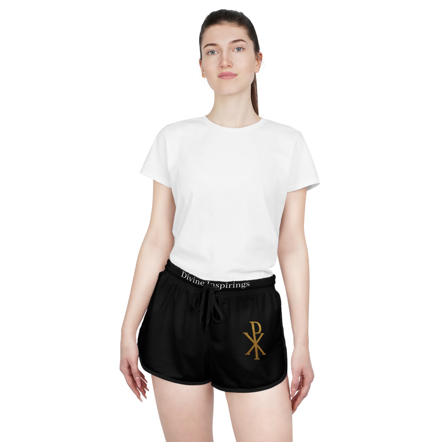 Radiant Faith Women's Shorts in Black with Chi Rho Design
