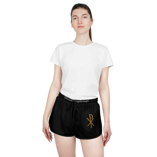 Radiant Faith Women's Shorts in Black with Chi Rho Design