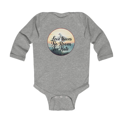Infant Girls Long Sleeve “Love Leaves No Room for Hate” Christian Onesie – Faith-Inspired Baby Outfit