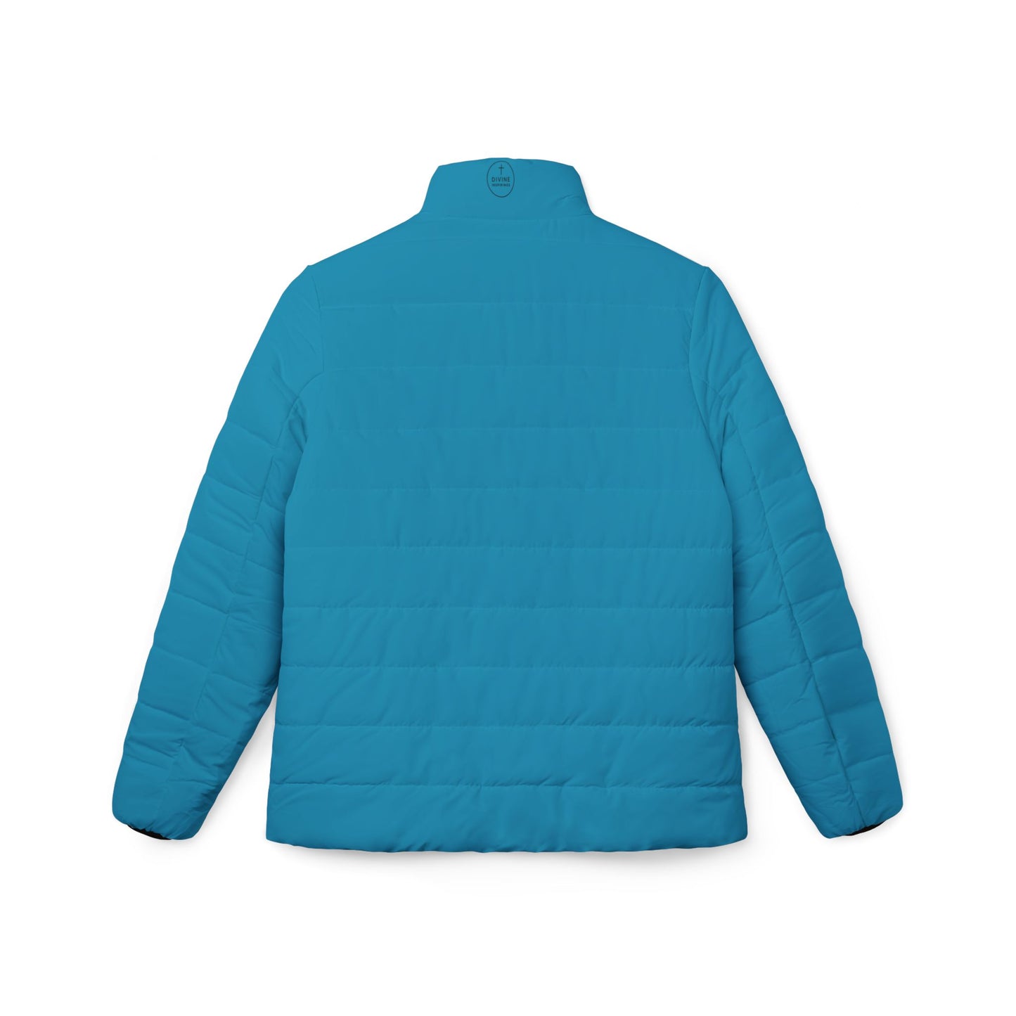 Blooming Faith Women’s Puffer Jacket in Turquoise – Floral Cross Crest