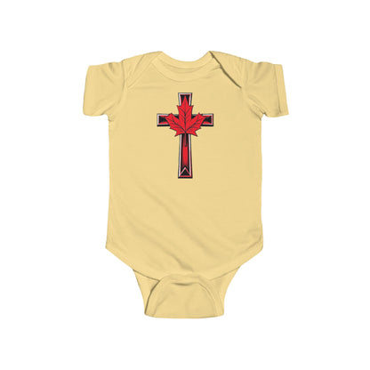 Faithfully Canadian – Short Sleeve Baby Onesie with Maple Cross