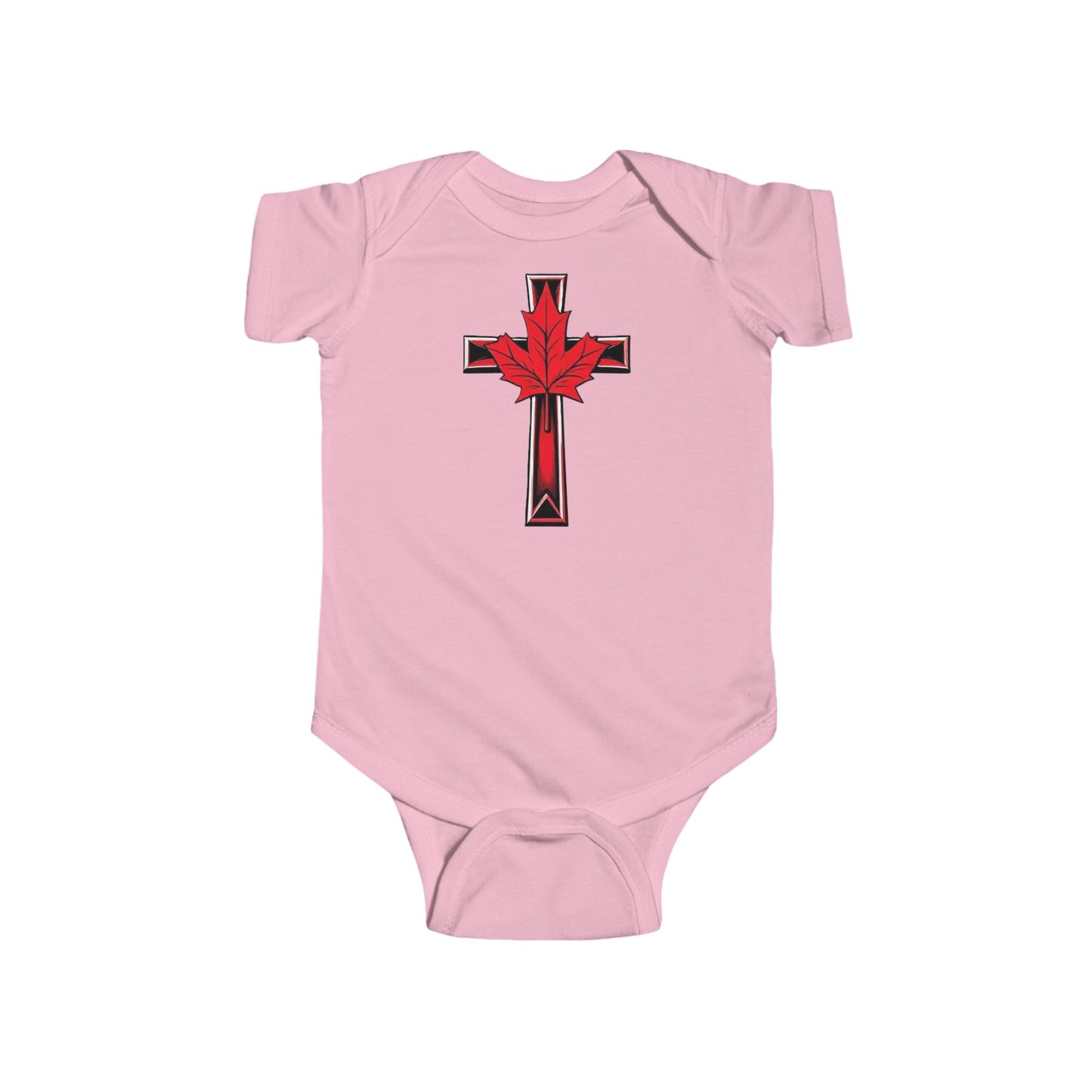 Faithfully Canadian – Short Sleeve Baby Onesie with Maple Cross
