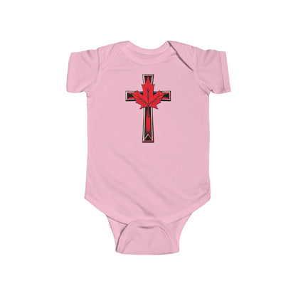 Faithfully Canadian – Short Sleeve Baby Onesie with Maple Cross